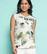 Senorita black & green blended printed top , sleeve less