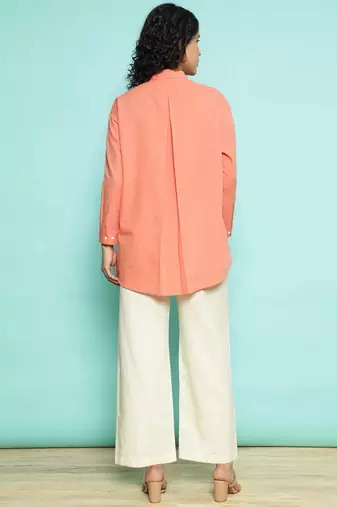 Senorita orange linen cotton solid co-ord set - regular fit, full sleeve