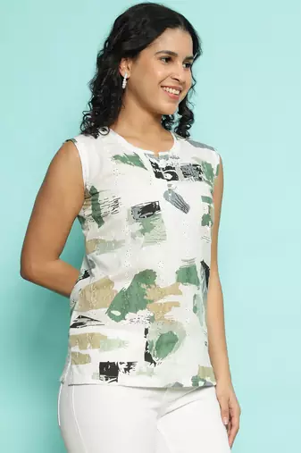 Senorita black & green blended printed top , sleeve less
