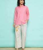 Senorita pink linen cotton solid co-ord set - regular fit, full sleeve