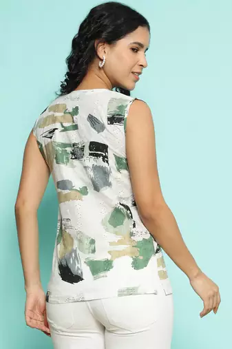 Senorita black & green blended printed top , sleeve less
