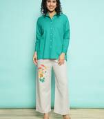 Senorita green    linen cotton solid co-ord set - regular fit, full sleeve