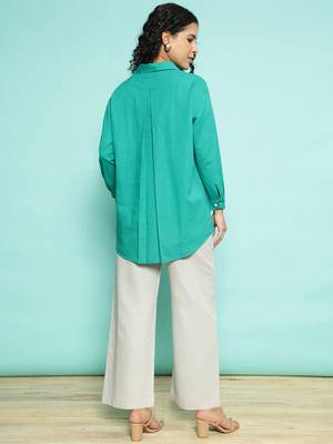 Senorita green    linen cotton solid co-ord set - regular fit, full sleeve 3