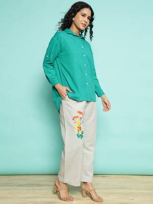 Senorita green    linen cotton solid co-ord set - regular fit, full sleeve 4