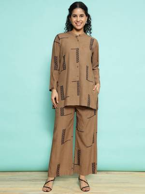 Senorita coffee 100% cotton printed co-ord set - regular fit, full sleeve 1