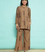Senorita coffee 100% cotton printed co-ord set - regular fit, full sleeve