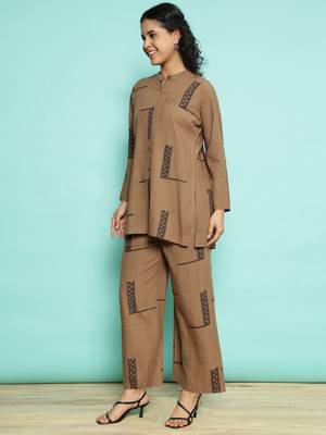 Senorita coffee 100% cotton printed co-ord set - regular fit, full sleeve 2