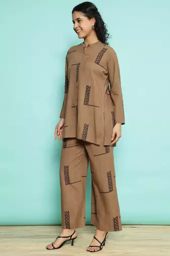 Senorita coffee 100% cotton printed co-ord set - regular fit, full sleeve