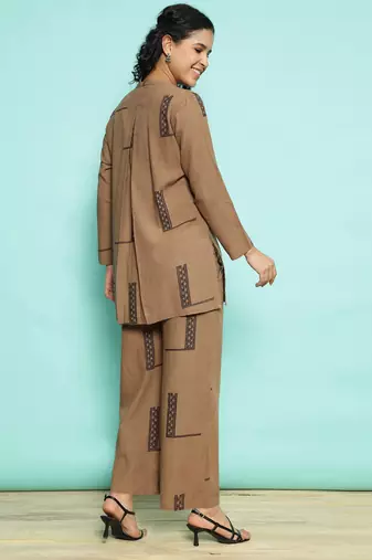 Senorita coffee 100% cotton printed co-ord set - regular fit, full sleeve