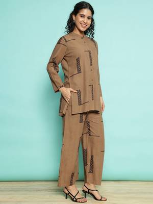 Senorita coffee 100% cotton printed co-ord set - regular fit, full sleeve 4