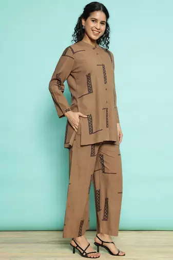Senorita coffee 100% cotton printed co-ord set - regular fit, full sleeve