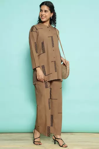 Senorita coffee 100% cotton printed co-ord set - regular fit, full sleeve