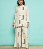 Senorita cream 100% cotton printed co-ord set - regular fit, full sleeve