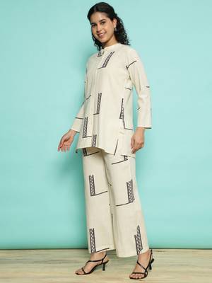 Senorita cream 100% cotton printed co-ord set - regular fit, full sleeve 2