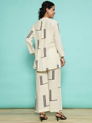 Senorita cream 100% cotton printed co-ord set - regular fit, full sleeve 3