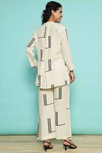 Senorita cream 100% cotton printed co-ord set - regular fit, full sleeve