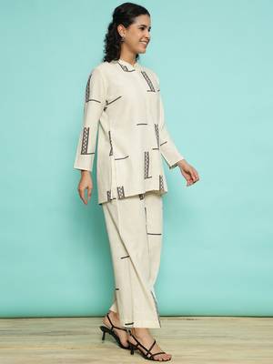 Senorita cream 100% cotton printed co-ord set - regular fit, full sleeve 4