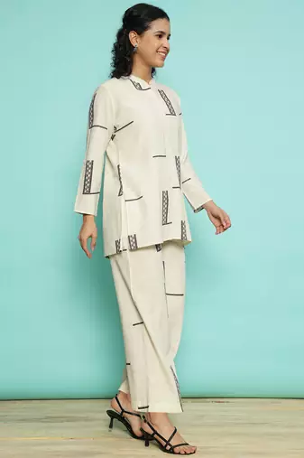 Senorita cream 100% cotton printed co-ord set - regular fit, full sleeve