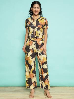 Senorita yellow modal printed co-ord set - regular fit, half sleeve 1