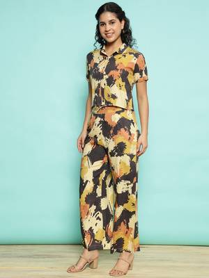 Senorita yellow modal printed co-ord set - regular fit, half sleeve 2
