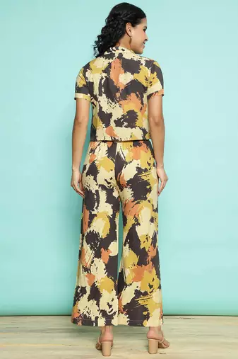 Senorita yellow modal printed co-ord set - regular fit, half sleeve