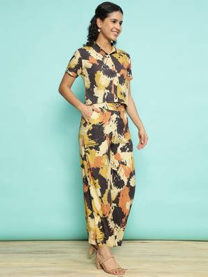 Senorita yellow modal printed co-ord set - regular fit, half sleeve 4