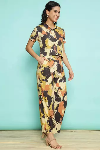 Senorita yellow modal printed co-ord set - regular fit, half sleeve