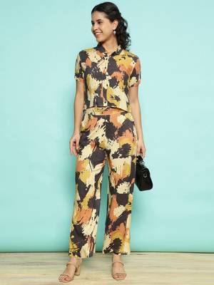 Senorita yellow modal printed co-ord set - regular fit, half sleeve 5