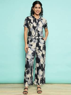 Senorita blue modal printed co-ord set - regular fit, half sleeve 1