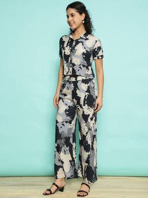 Senorita blue modal printed co-ord set - regular fit, half sleeve 2