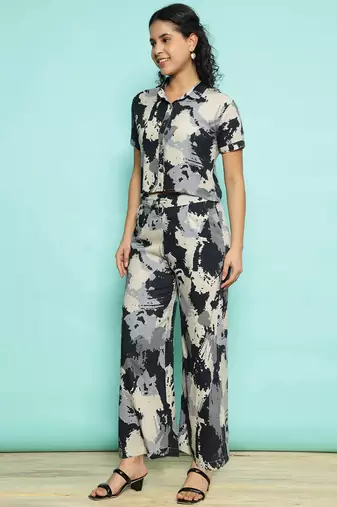 Senorita blue modal printed co-ord set - regular fit, half sleeve