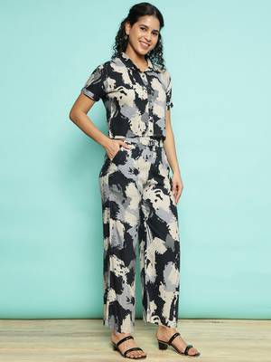 Senorita blue modal printed co-ord set - regular fit, half sleeve 4