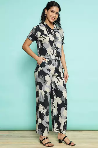 Senorita blue modal printed co-ord set - regular fit, half sleeve