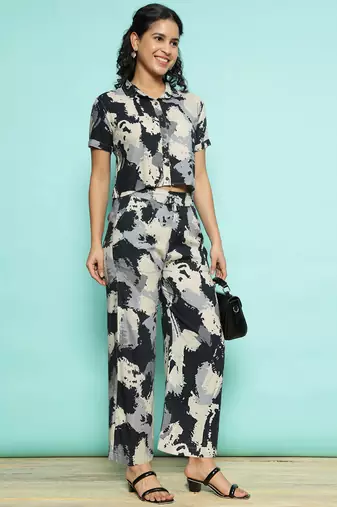 Senorita blue modal printed co-ord set - regular fit, half sleeve