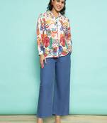 Senorita white & skyblue modal printed co-ord set - regular fit, full sleeve