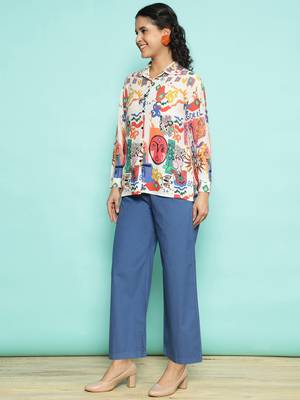 Senorita white & skyblue modal printed co-ord set - regular fit, full sleeve 2