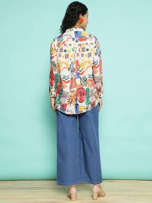 Senorita white & skyblue modal printed co-ord set - regular fit, full sleeve 3