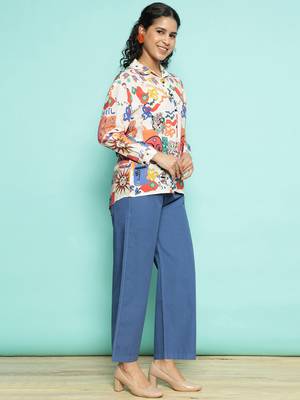 Senorita white & skyblue modal printed co-ord set - regular fit, full sleeve 4
