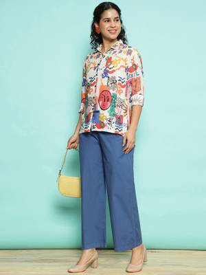 Senorita white & skyblue modal printed co-ord set - regular fit, full sleeve 5