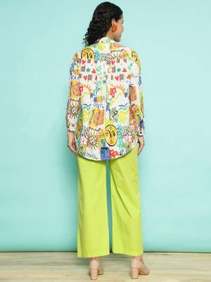 Senorita white & limegreen modal printed co-ord set - regular fit, full sleeve 3