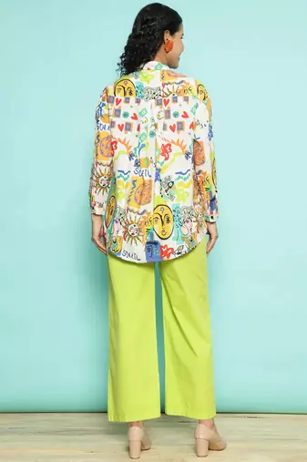 Senorita white & limegreen modal printed co-ord set - regular fit, full sleeve