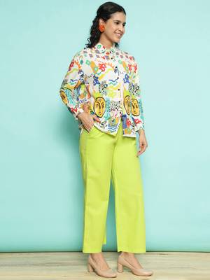 Senorita white & limegreen modal printed co-ord set - regular fit, full sleeve 4