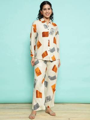 Senorita white rust modal printed co-ord set - regular fit, full sleeve 1