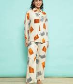 Senorita white rust modal printed co-ord set - regular fit, full sleeve
