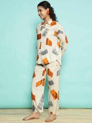 Senorita white rust modal printed co-ord set - regular fit, full sleeve 2