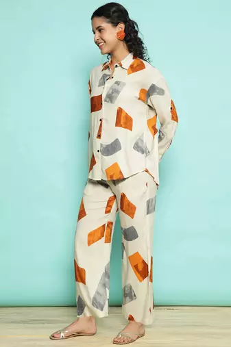 Senorita white rust modal printed co-ord set - regular fit, full sleeve