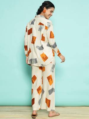Senorita white rust modal printed co-ord set - regular fit, full sleeve 3