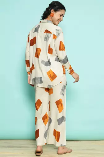 Senorita white rust modal printed co-ord set - regular fit, full sleeve
