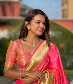 Hot Pink Paithani Silk blend Saree 