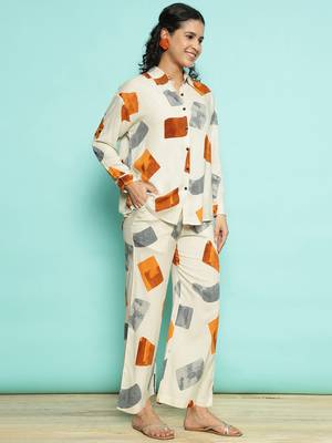 Senorita white rust modal printed co-ord set - regular fit, full sleeve 4